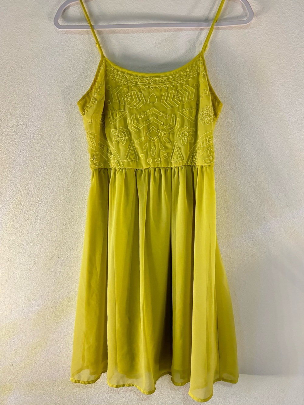 SO Mini Geometric Embroidery Dress in Yellow Size Small